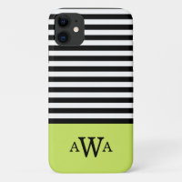 Triple Lettre Monogramme Vert noir blanc rayures