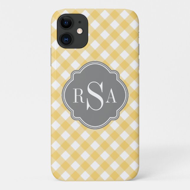 Coques Case-Mate iPhone Triple Monogramme gris jaune En vichy Motif (Dos)