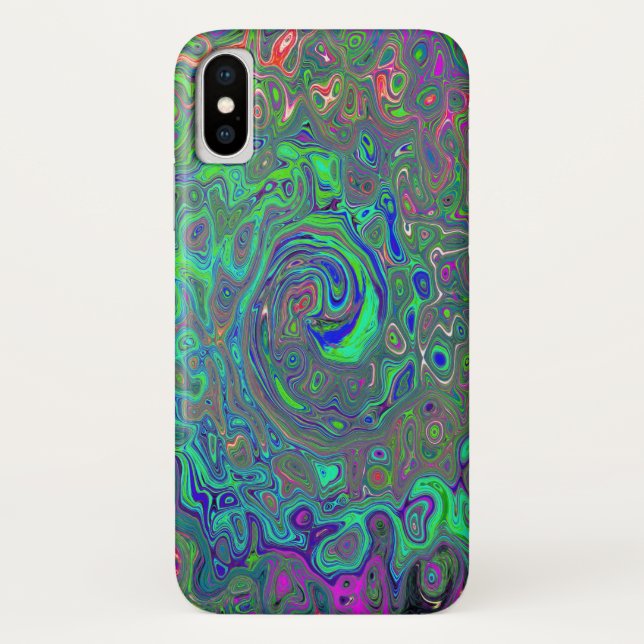 Coques Case-Mate iPhone Trippy Chartreuse et Blue Retro Liquid Swirl (Dos)