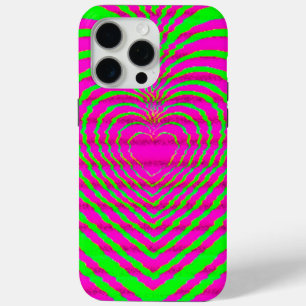 Coque iPhone 15 Pro Max Trippy Neon rose vert Hypnotique Motif d'amour du 