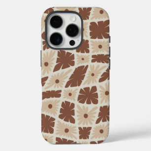 Coques iPhone 16 Pro Trippy super 60s Flower Checks Neutral Brown