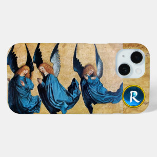 COQUE POUR iPhone 15 TROIS ANGELS DE NOËL EN MONOGRAM DE PARCHEMENT BLE
