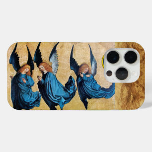 COQUE iPhone 15 PRO TROIS ANGELS DE NOËL EN PARCHEMENT BLEU