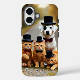 Coque Pour iPhone 16 Trois chats orange et un chien sur le studio de la
