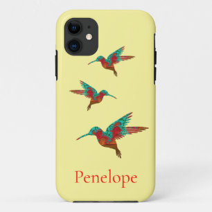 Case-Mate iPhone Case Trois colibris fractés Turquoises et rouges portan