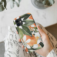 Tropcal Orange & Flowers Watercolor Pattern