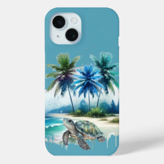 Coque Pour iPhone 15 Tropical Beach Escape Turtle’s Journey