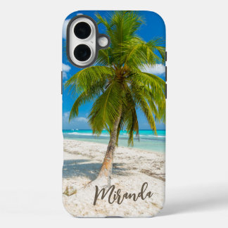 Coques iPhone 16 Plus Tropical Beach Palm Tree Personalized