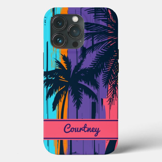 Coques Case-Mate iPhone Tropical Beach Sunset Palm Trees Nom personnalisé  (Verso)