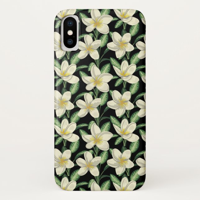 Coques Case-Mate iPhone Tropical continu motif fleurs blanches feuille ver (Dos)