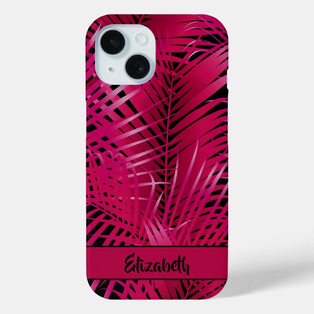 Coques Case-Mate iPhone Tropical Hot Pink Palm Fronds Nom personnalisé (Verso)