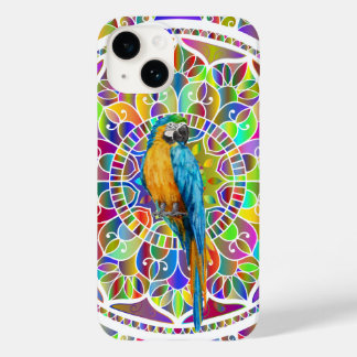 Coque Pour iPhone 14 Tropical Mosaic – Blue & Gold Macaw Mandala