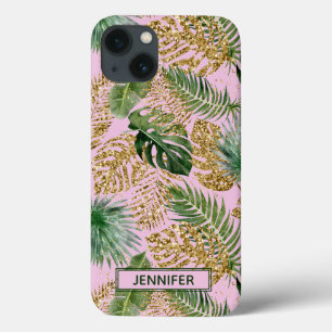 Case-Mate iPhone Case Tropical Pink Green Palm Feuille Gold Parties scin