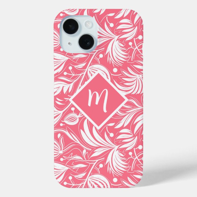 Coques Case-Mate iPhone Tropical rose floral motif diamant Monogramme (Verso)