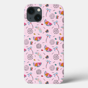 iPhone 13 Coque Tropical rose Memphis Style Motif