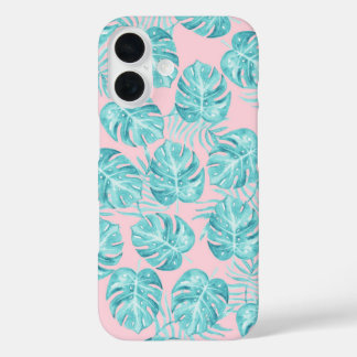 Coque Pour iPhone 16 Tropical rose turquoise aquarelle monster laisser 