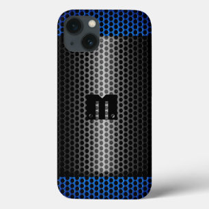 Etui iPhone 13 Trou métallique en acier inoxydable et bleu