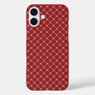 iPhone 16 Plus Case Tudor Rouge et Gold Criss-Cross Motif