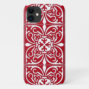 Coques Pour iPhone Tuile marocaine - rouge foncé et blanc