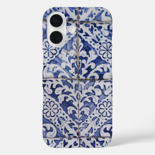 Coque Pour iPhone 16 Tuiles portugaises - Azulejo Floral bleu et blanc