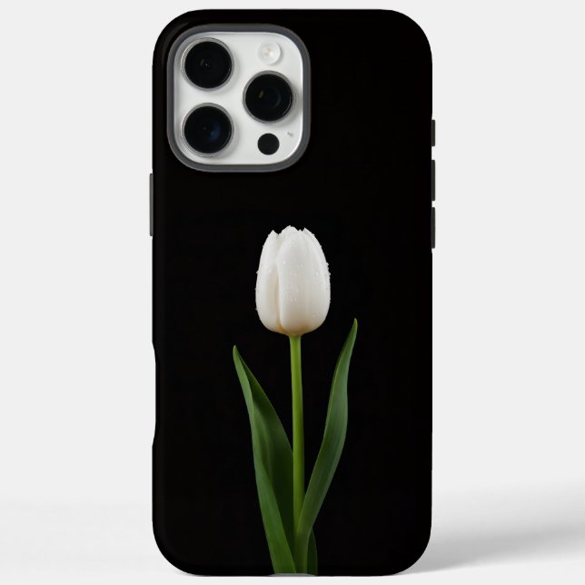 Coques Case-Mate iPhone Tulipe blanc perle Black 4 Luxe iPhone 16 Pro Max (Verso)