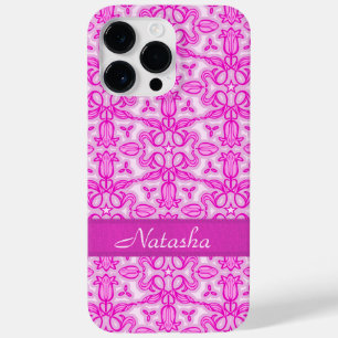 Coque Pour Pour iPhone 14 Pro Max Tulipe damassé rose violet nom