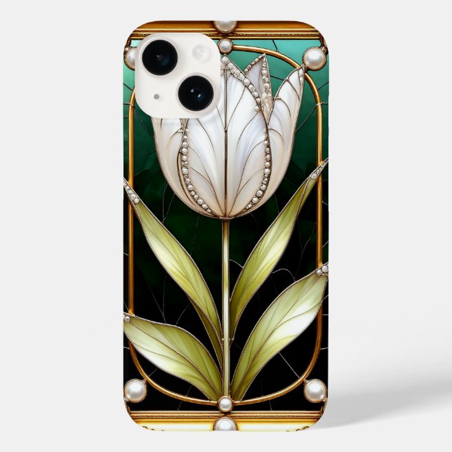 Coques Case-Mate iPhone Tulipe élégante en verre coloré avec cadre doré (Verso)