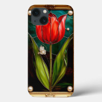 Tulipe élégante en verre coloré avec cadre doré
