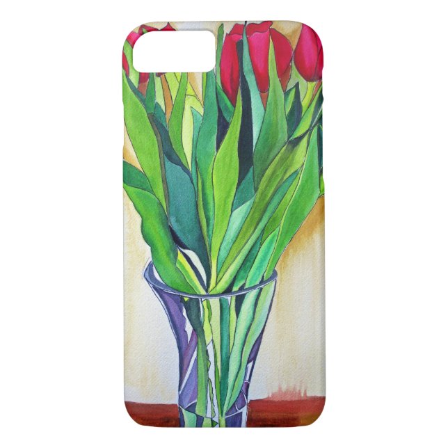 Coques Case-Mate iPhone tulipe rose et rouge aquarelle art (Dos)