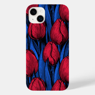 Coque Pour iPhone 14 Plus Tulipes en rouge et bleu