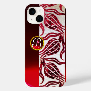 Coques Pour iPhone TULIPES EN VELOURS DAMASSÉ ROUGE MONOGRAMME Bourgo