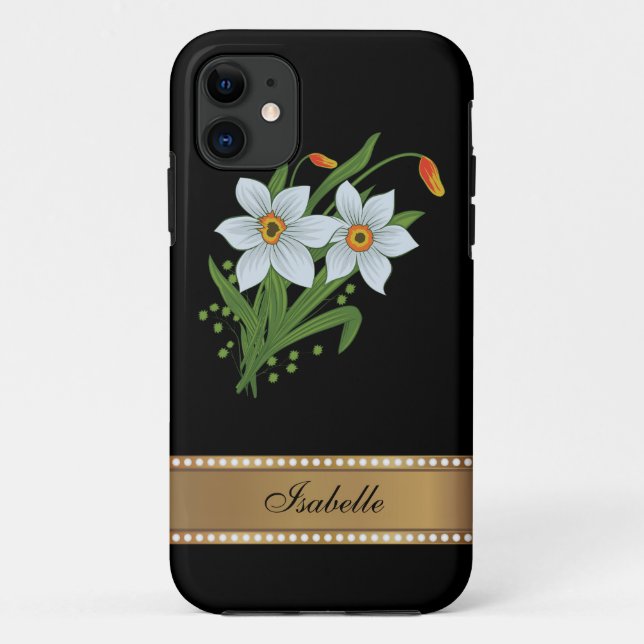 Coques Case-Mate iPhone Tulipes et jonquilles Or Nom personnalisé (Dos)