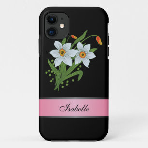 Coque Case-Mate Pour iPhone Tulipes et jonquilles rose 2 Nom personnalisé