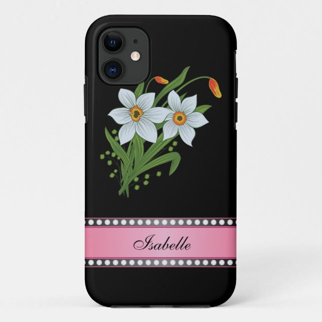 Coques Case-Mate iPhone Tulipes et jonquilles rose Nom personnalisé (Dos)