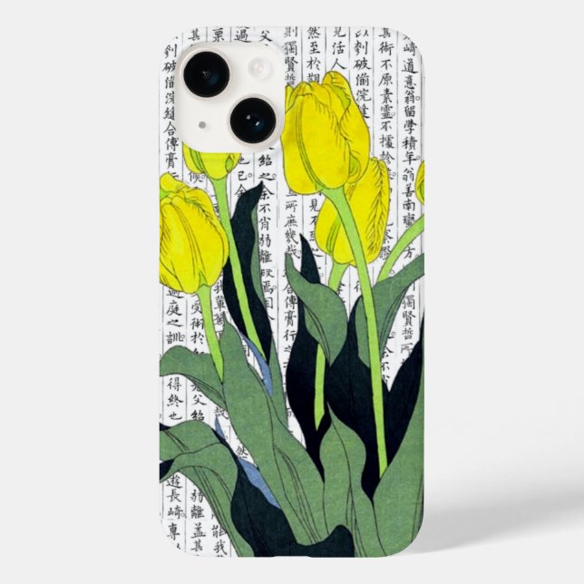 Coques Case-Mate iPhone Tulipes jaunes asiatiques sur Kanji Arrière - plan (Verso)
