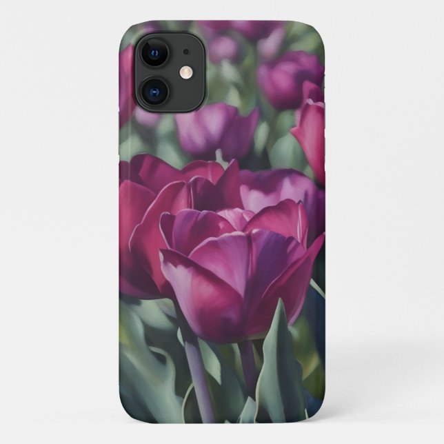 Coques Case-Mate iPhone Tulipes pourpres Aquarelle Style Art Téléphone (Dos)