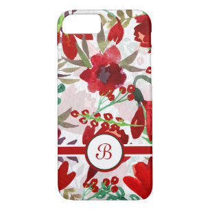 Coques Pour iPhone Tulipes rouges d'aquarelle, monogramme