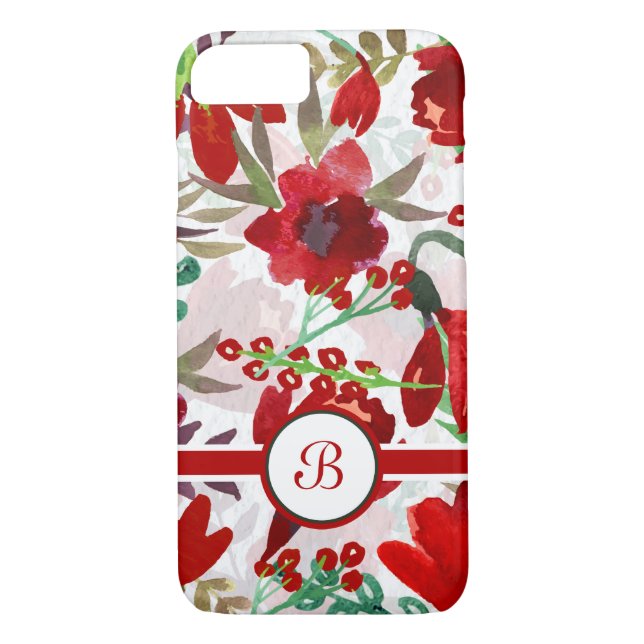 Coques Case-Mate iPhone Tulipes rouges d'aquarelle, monogramme (Dos)