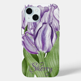Coque Pour iPhone 15 Tulipes violettes à temps pour le printemps