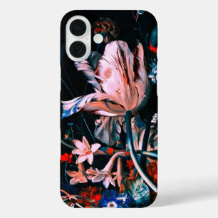 iPhone 16 PLUS CASE TULIPS BLANC ROSE FLEURS COLORÉES EN FLEURS NOIRES