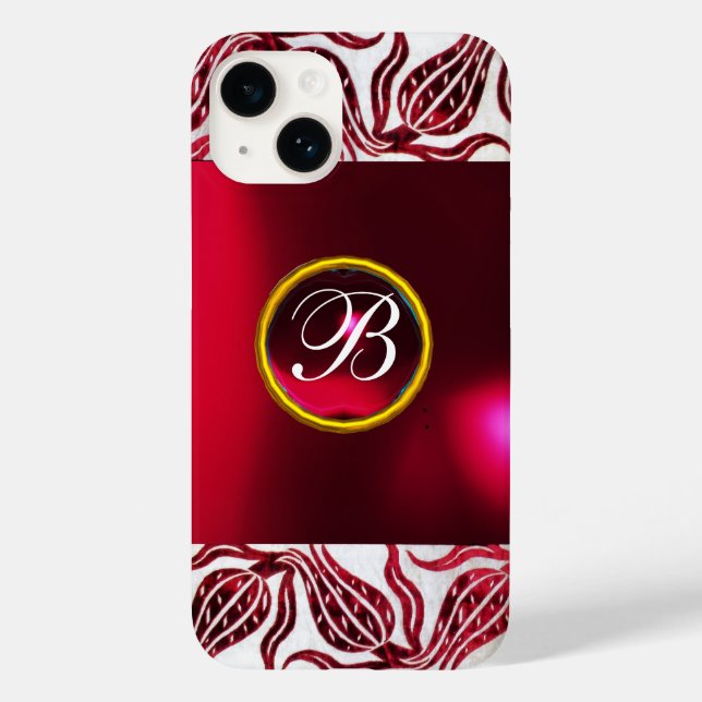 Coques Case-Mate iPhone TULIPS ROUGE DAMASK TULIP MONOGRAM Bourgogne Blanc (Verso)