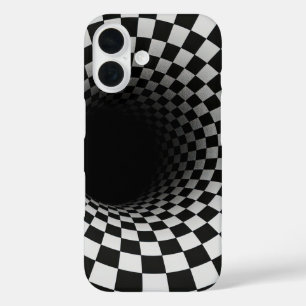 Coque Pour iPhone 16 Tunnel d'illusion optique en noir et blanc