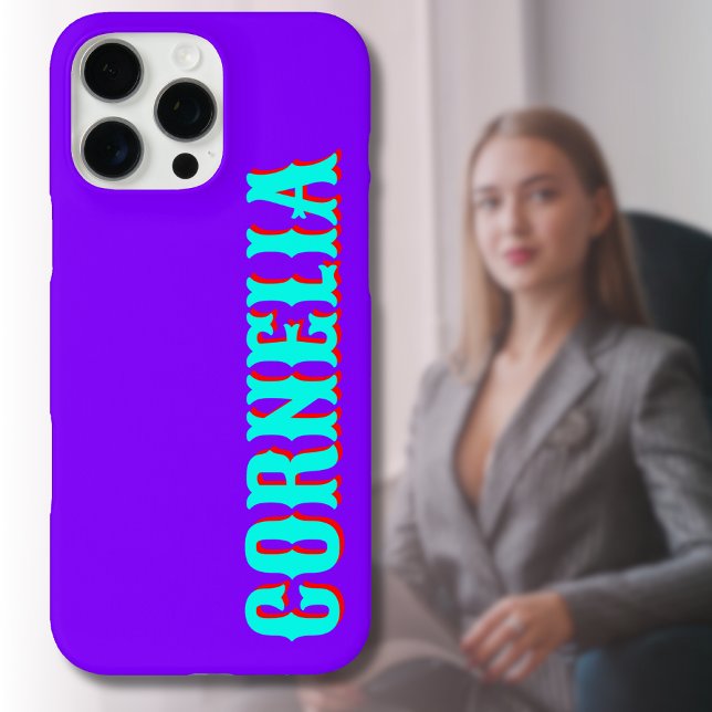 Coques Case-Mate iPhone Turquoise 3D Rouge Nom moderne | Funny Neon Indigo (Créateur téléchargé)