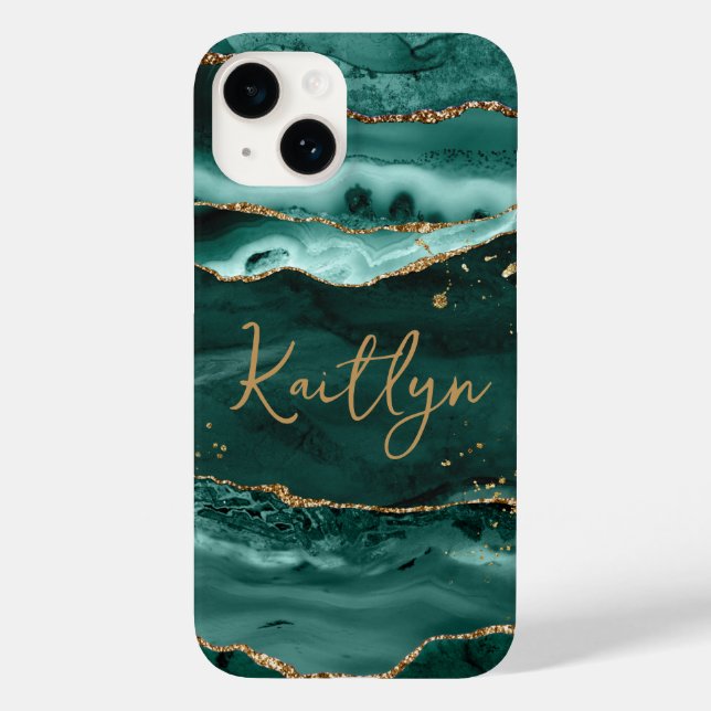 Coques Case-Mate iPhone Turquoise Agate Geode Gold Parties scintillant Nom (Verso)