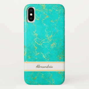Coques Pour iPhone Turquoise avec Gold Veins Pierre Motif et nom
