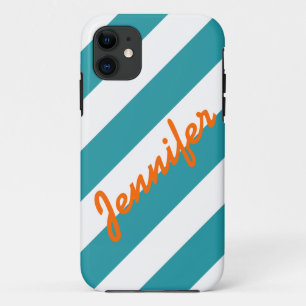 Case-Mate iPhone CASE TURQUOISE BLANC STRIPES NOM D'ORANGE