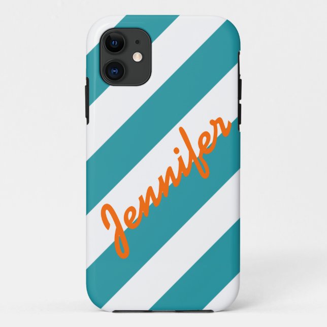 COQUES Case-Mate iPhone TURQUOISE BLANC STRIPES NOM D'ORANGE (Dos)