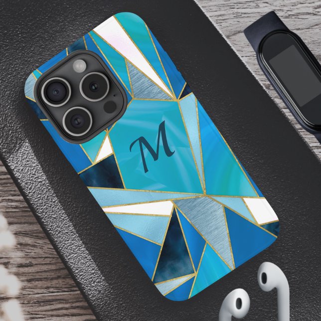 Coques Case-Mate iPhone Turquoise bleu aqua géométrique abstrait (Créateur téléchargé)
