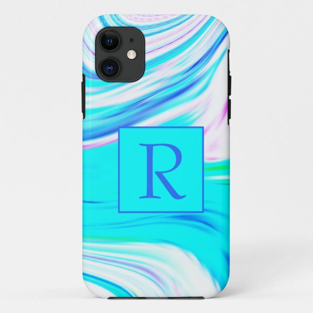 Coques Case-Mate iPhone Turquoise Bleu Rose Blanc Abstrait Vagues Monogram (Dos)