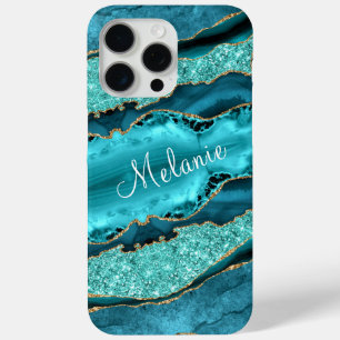Coque iPhone 15 Pro Max Turquoise Blue Gold Turquoise Nom personnalisé coq